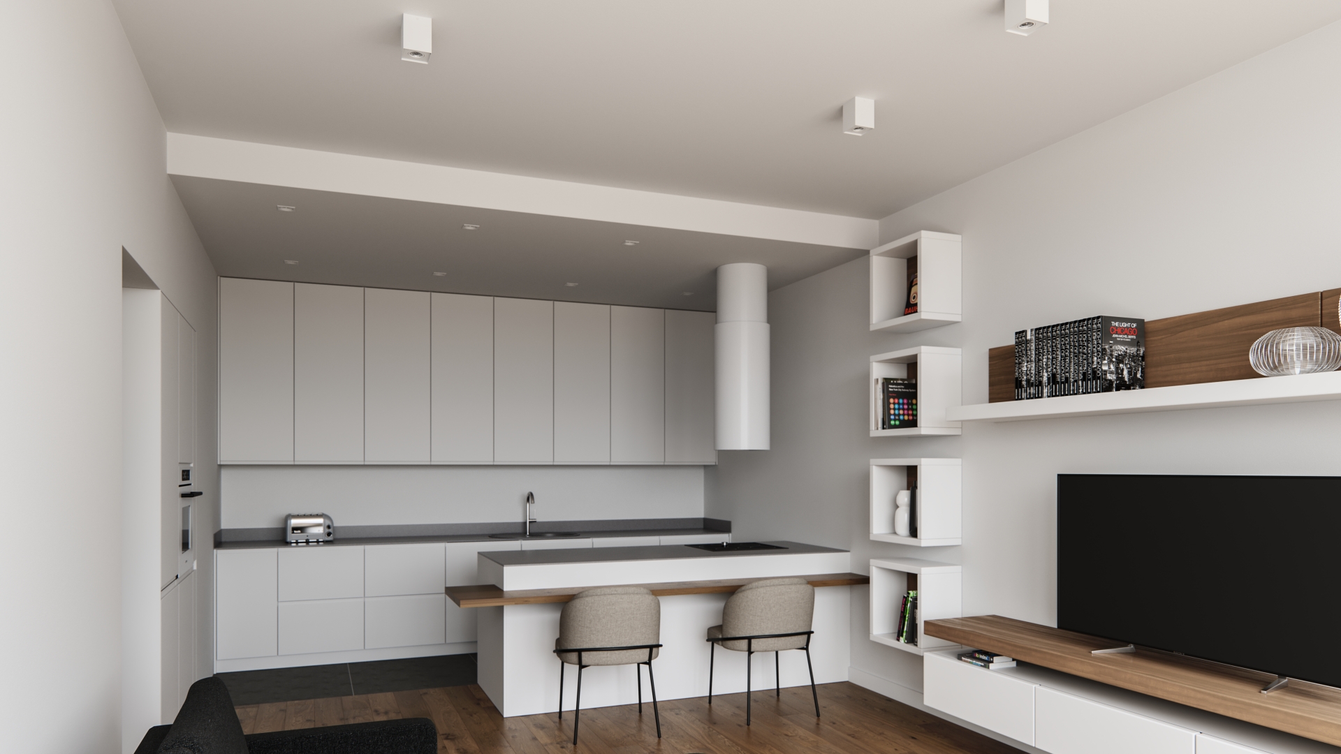 Lighting in the kitchen open to the living room